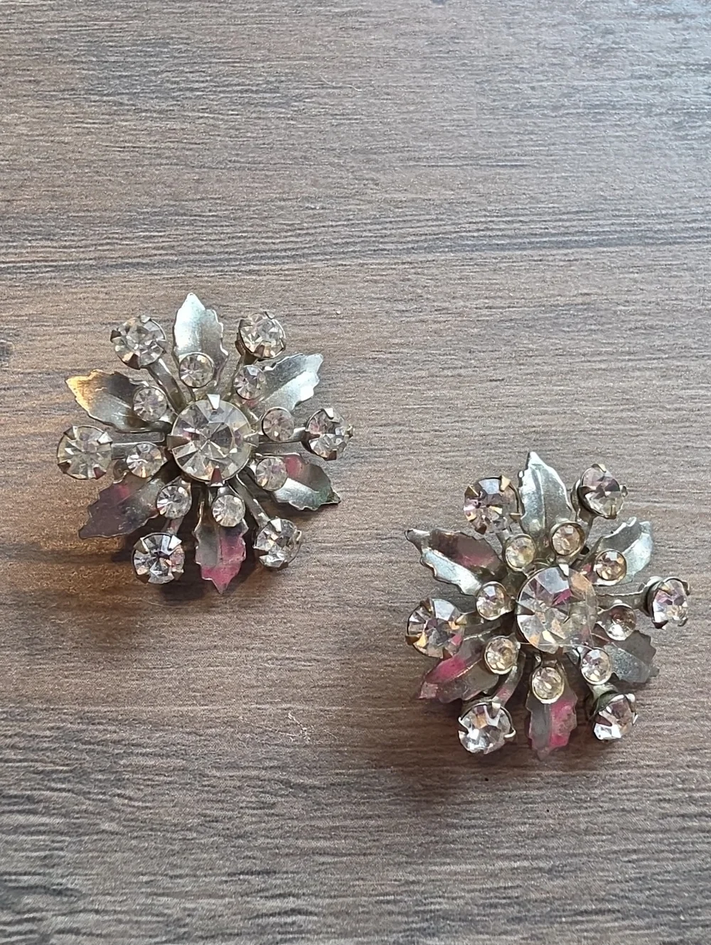 Clear Crystal Flower Brooches - Silver Tone